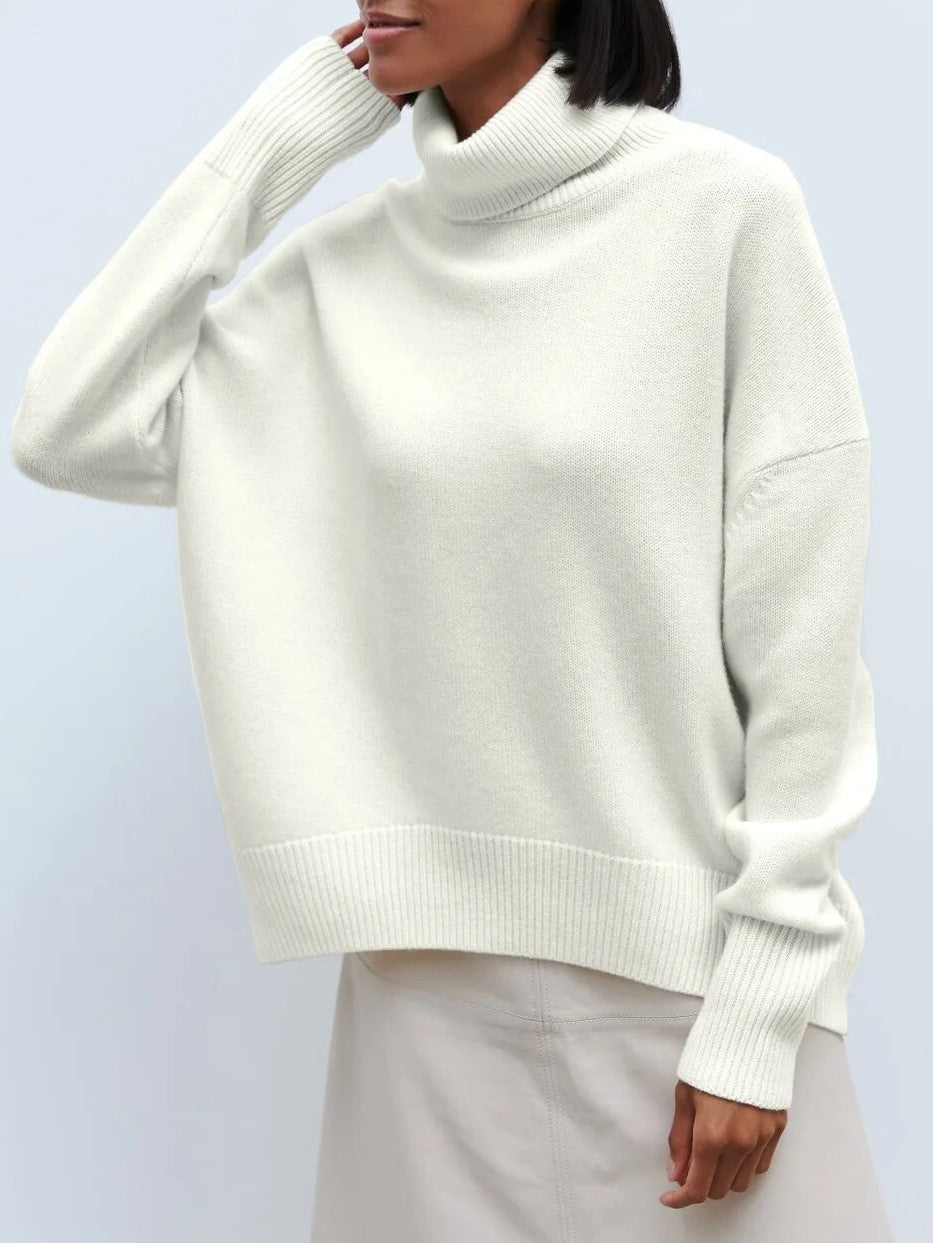 Women's Oversized Turtleneck Sweater, Soft Knit Drop Shoulder Winter Pullover