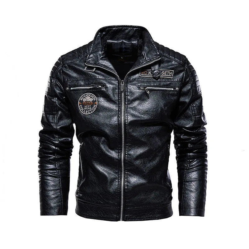 Men's Faux-Leather Racer Jacket, Zip-Up Winter Jacket