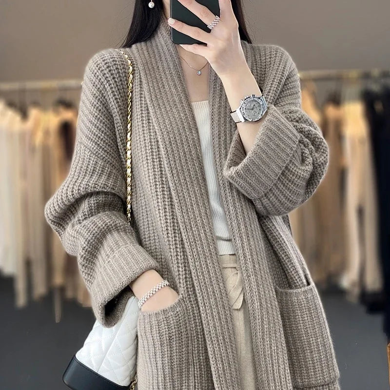 Women's Relaxed Open-Front Cardigan, Oversized Winter Cardigan