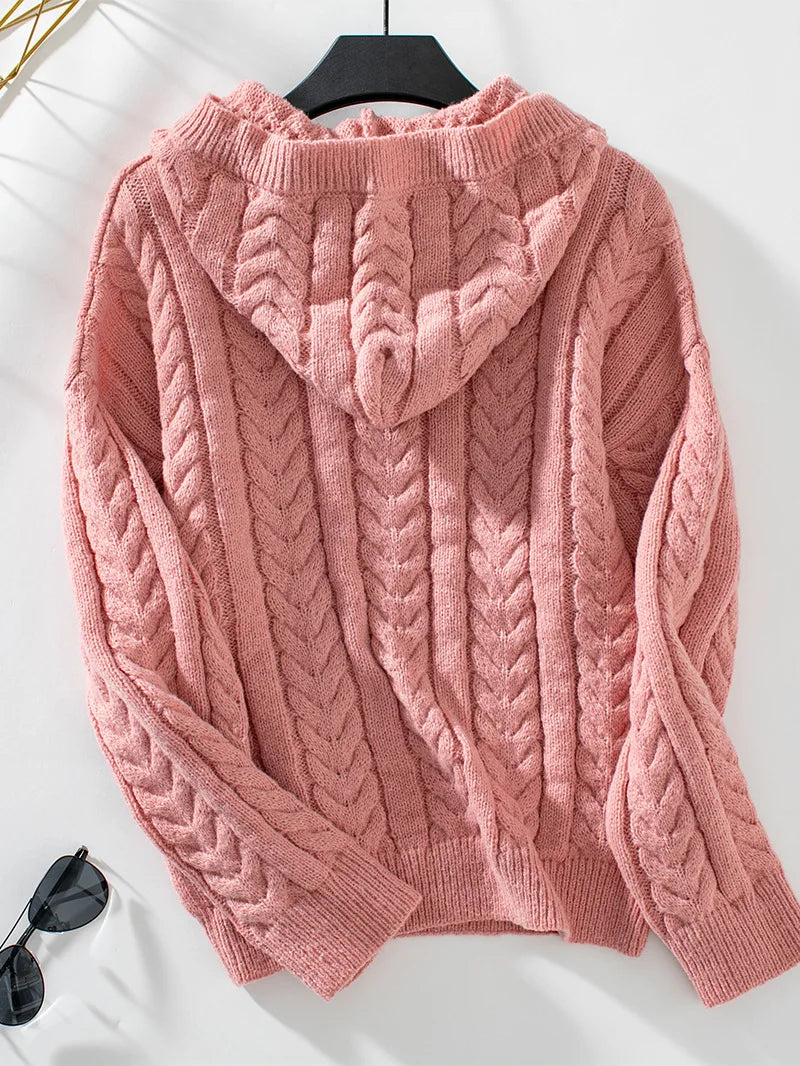 Women's Hooded Knit Hoodie, Button-Front Cozy Sweatshirt