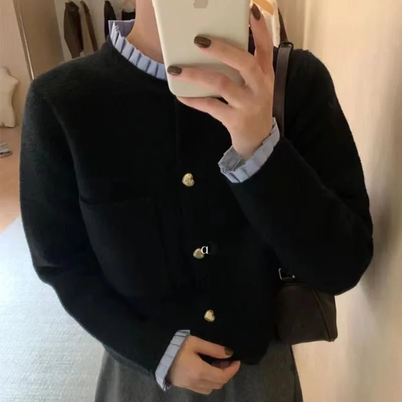 Women's Pearl-Button Knit Cardigan, Oversized Winter Cardigan