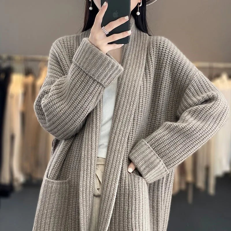 Women's Relaxed Open-Front Cardigan, Oversized Winter Cardigan