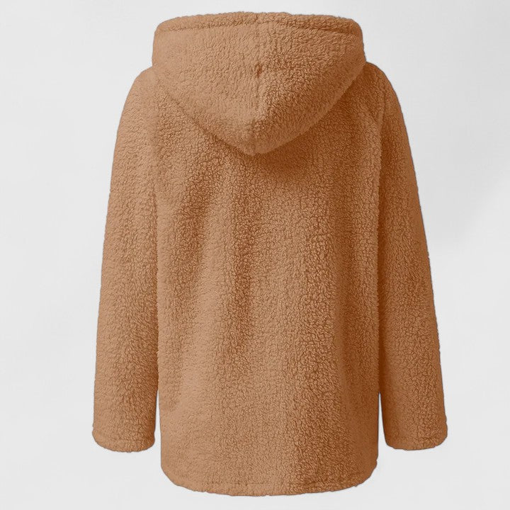 Women's Hooded Teddy Fleece Jacket, Fuzzy Relaxed Fit Winter Coat