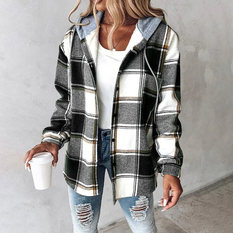 Women's Checked Knit Cardigan, Lined Winter Cardigan