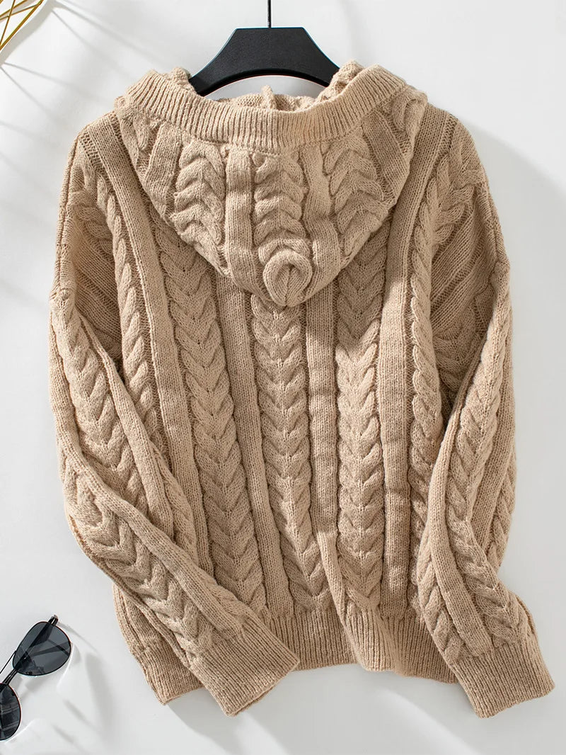 Women's Hooded Knit Hoodie, Button-Front Cozy Sweatshirt