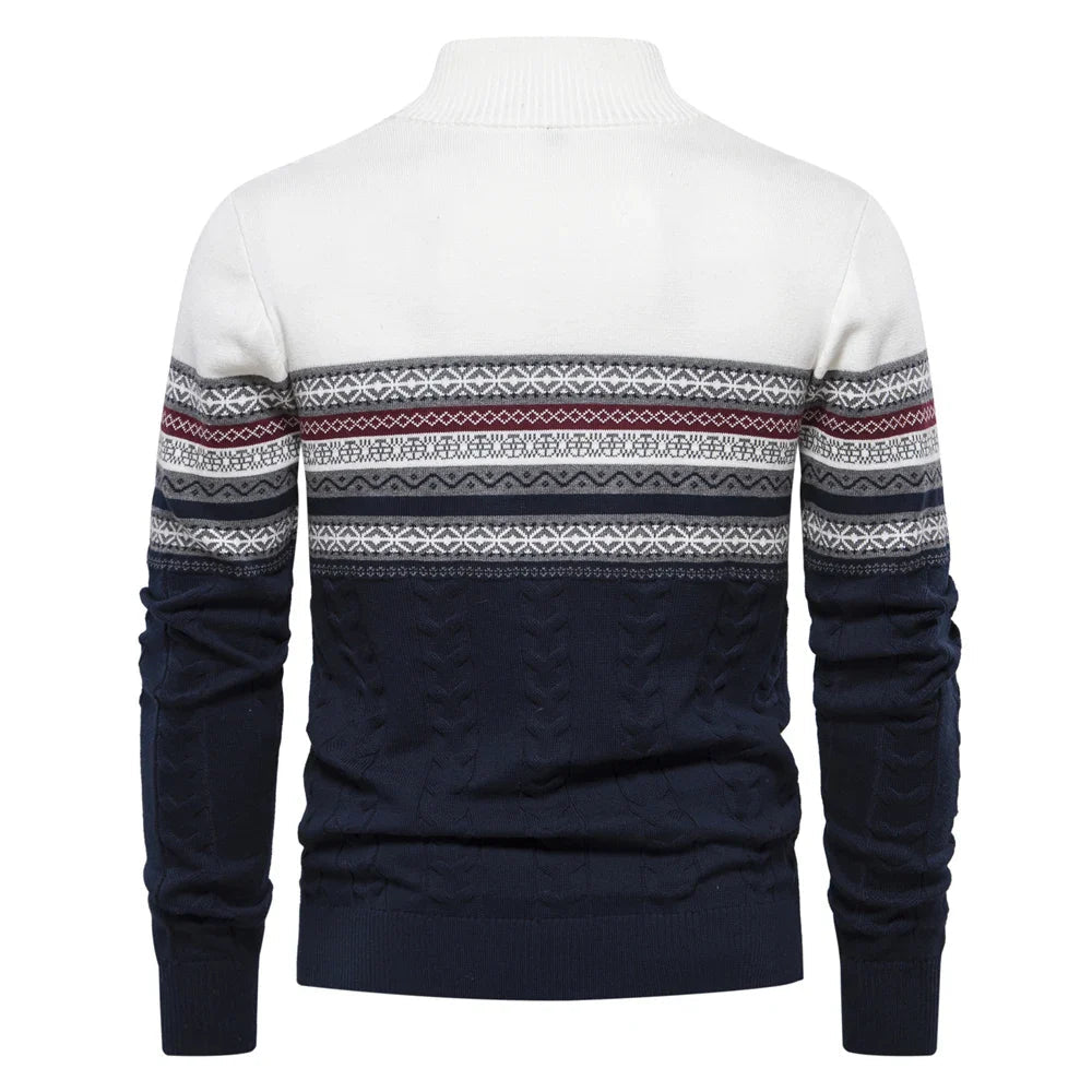Men's Half-Zip Denim Quarter-Zip Sweater, Fair-Isle Winter Ribbed Pullover