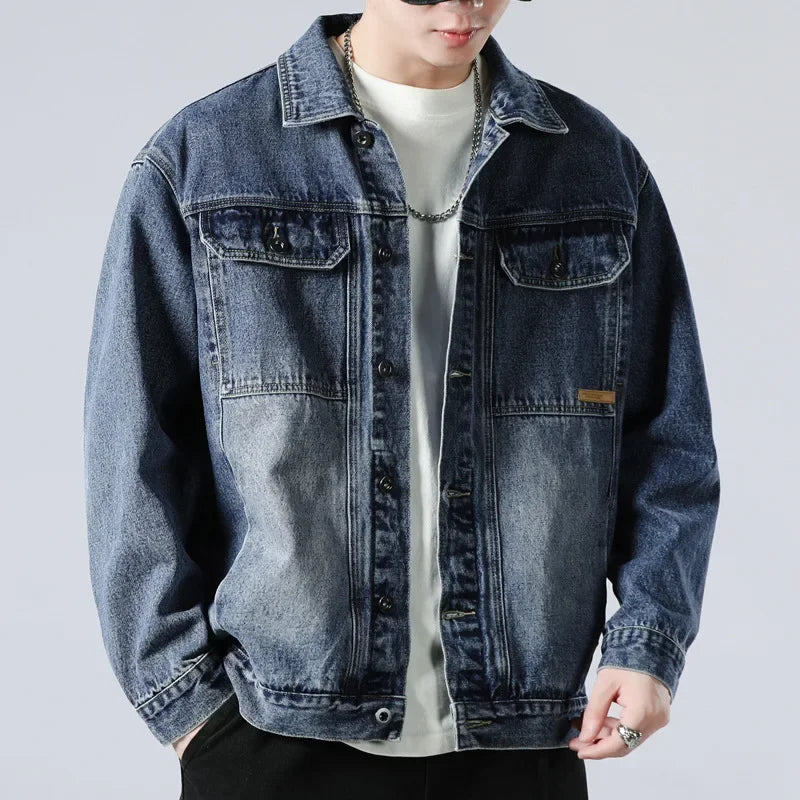 Men's Classic Denim Jacket, Button-Front Winter Jacket