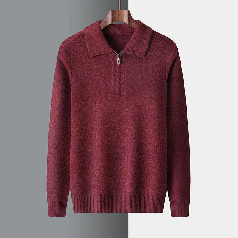 Men's Quarter-Zip Knit Sweater, Ribbed Winter Pullover