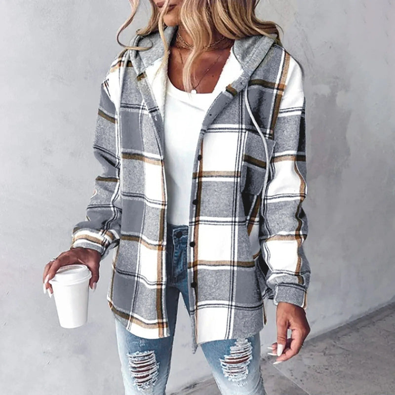 Women's Checked Knit Cardigan, Lined Winter Cardigan