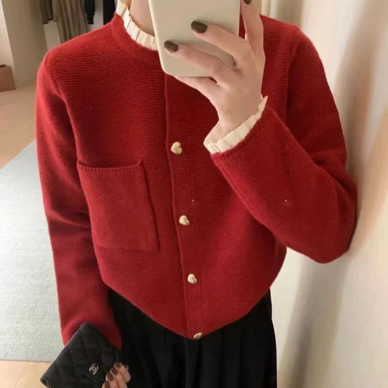 Women's Pearl-Button Knit Cardigan, Oversized Winter Cardigan