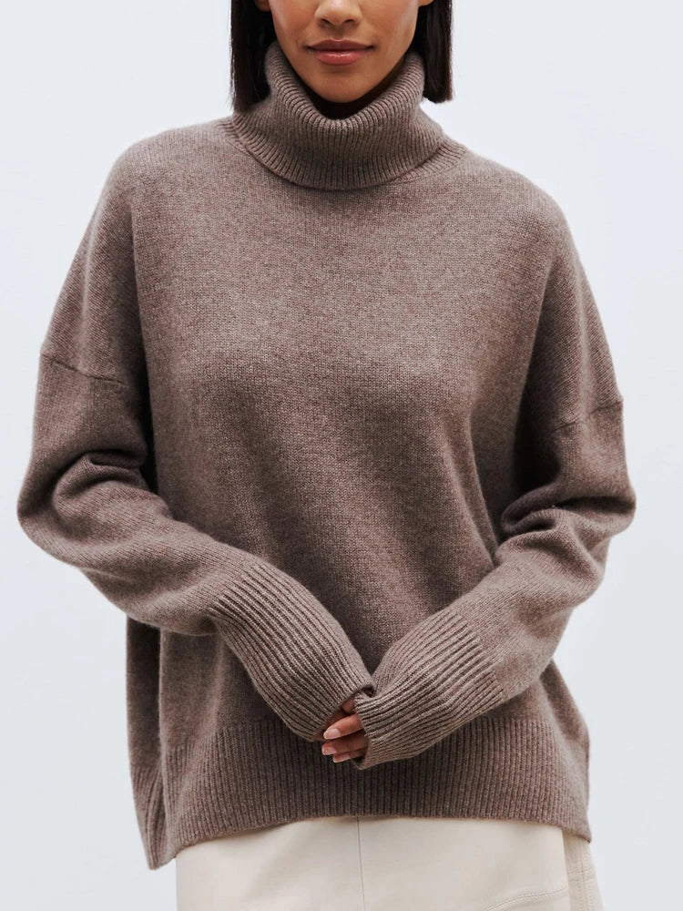 Women's Oversized Turtleneck Sweater, Soft Knit Drop Shoulder Winter Pullover