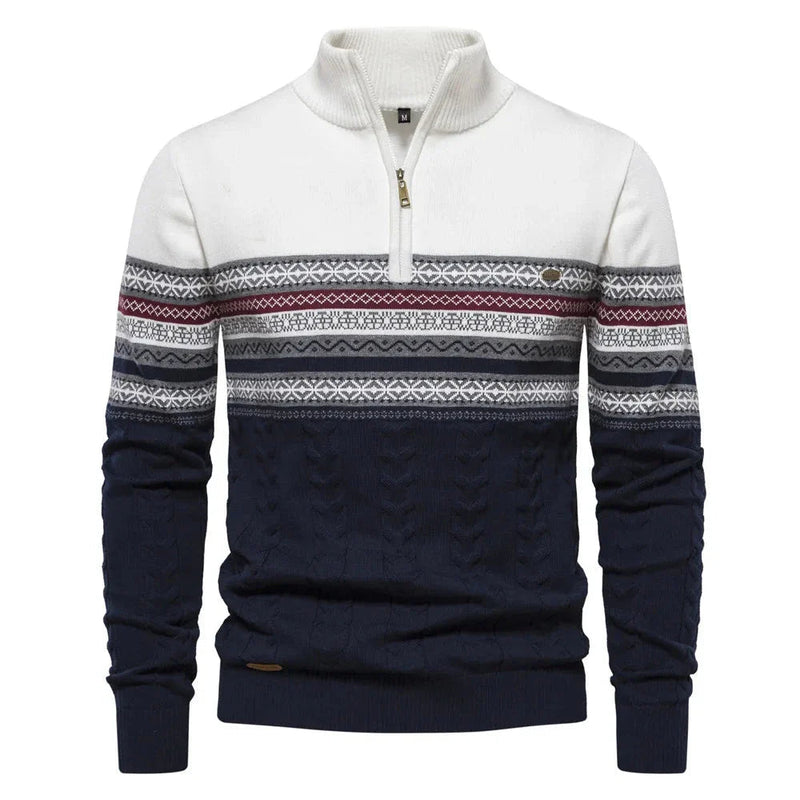 Men's Half-Zip Denim Quarter-Zip Sweater, Fair-Isle Winter Ribbed Pullover