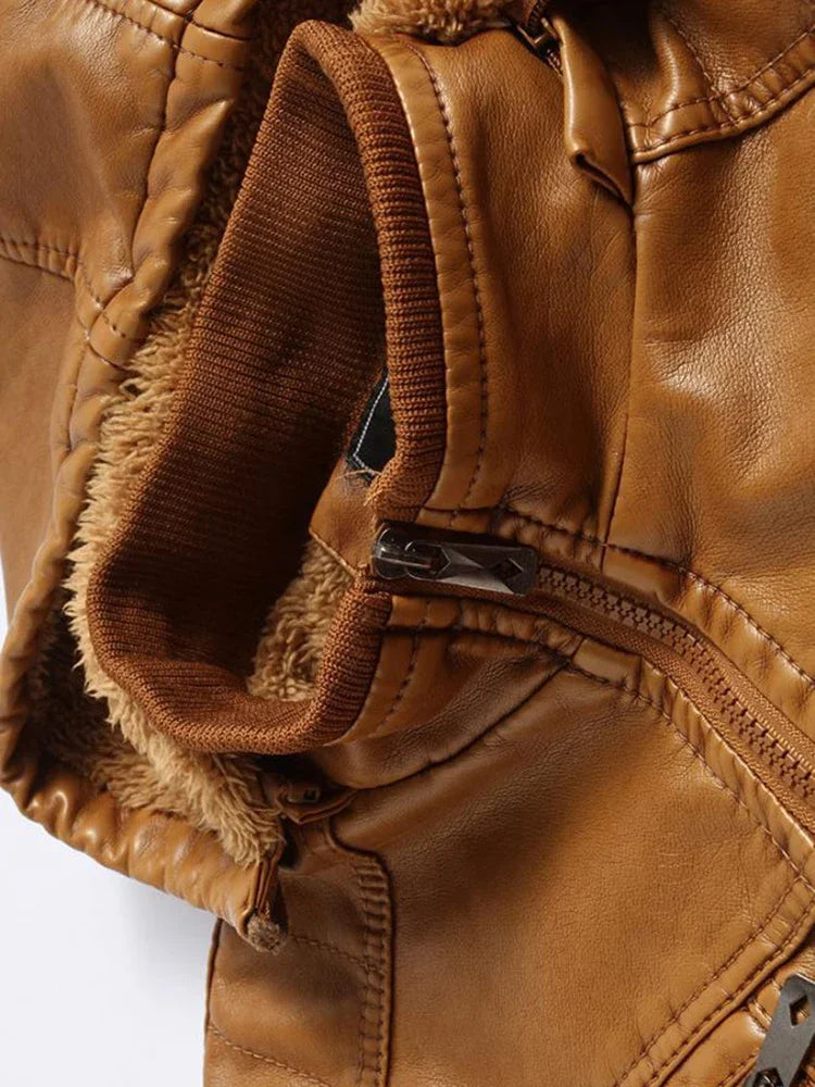 Men's Faux-Leather Moto Jacket, Zip-Up Winter Jacket