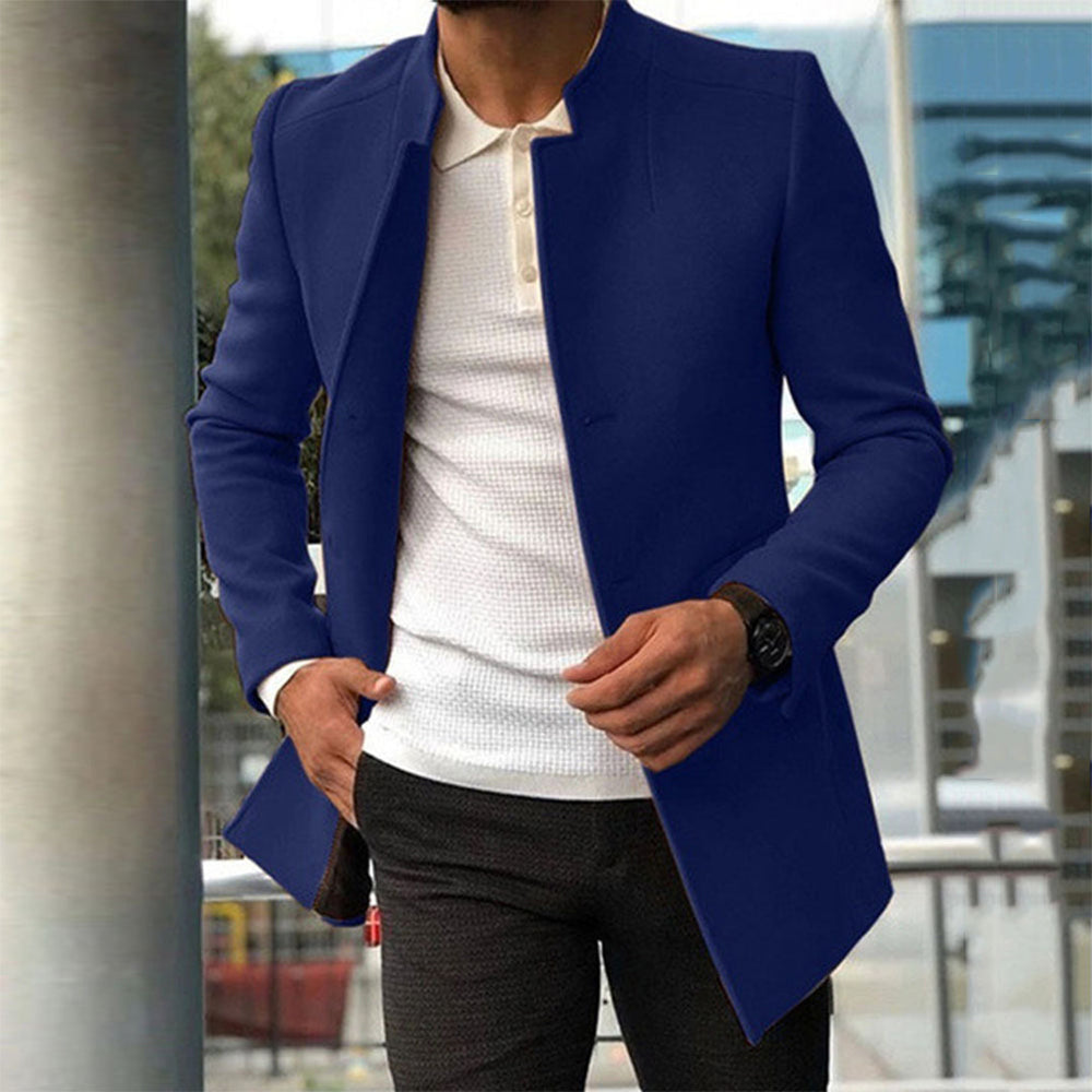 Men's Stand Collar Overcoat, Slim Fit Button Front Brushed Topcoat