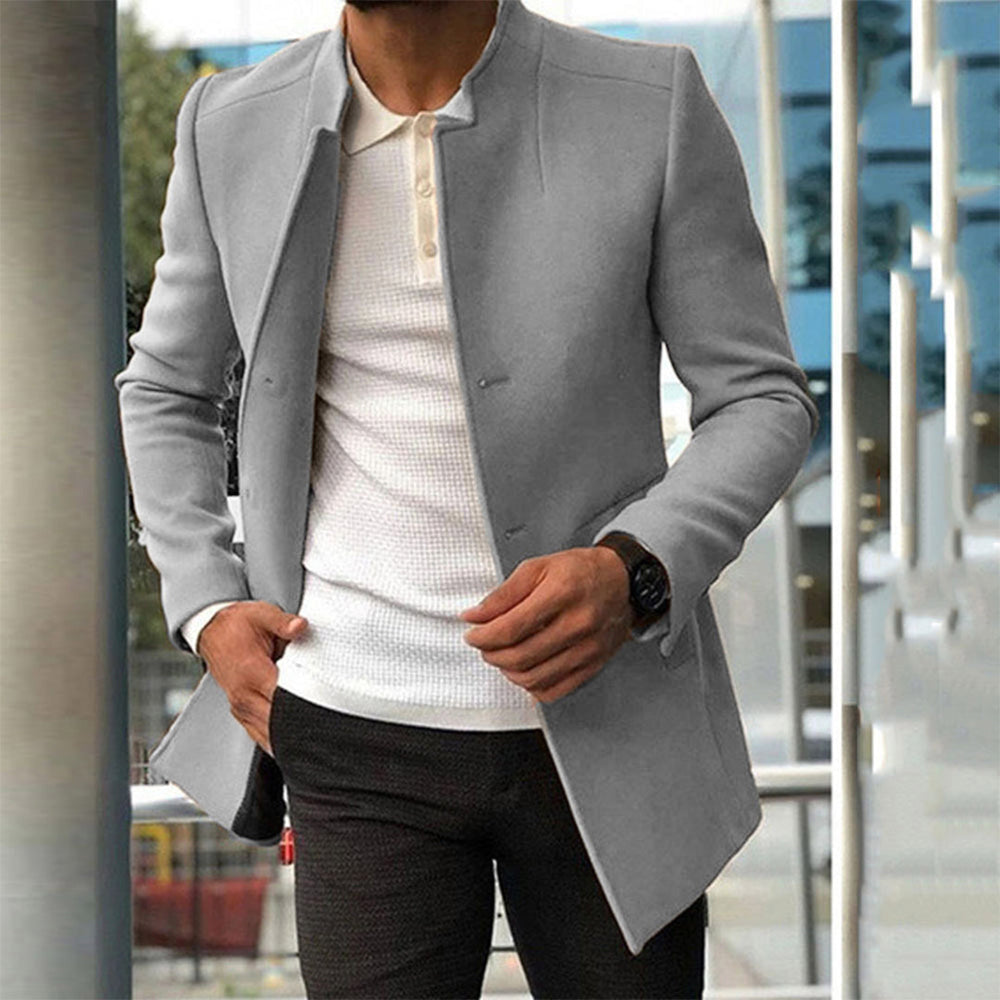Men's Stand Collar Overcoat, Slim Fit Button Front Brushed Topcoat