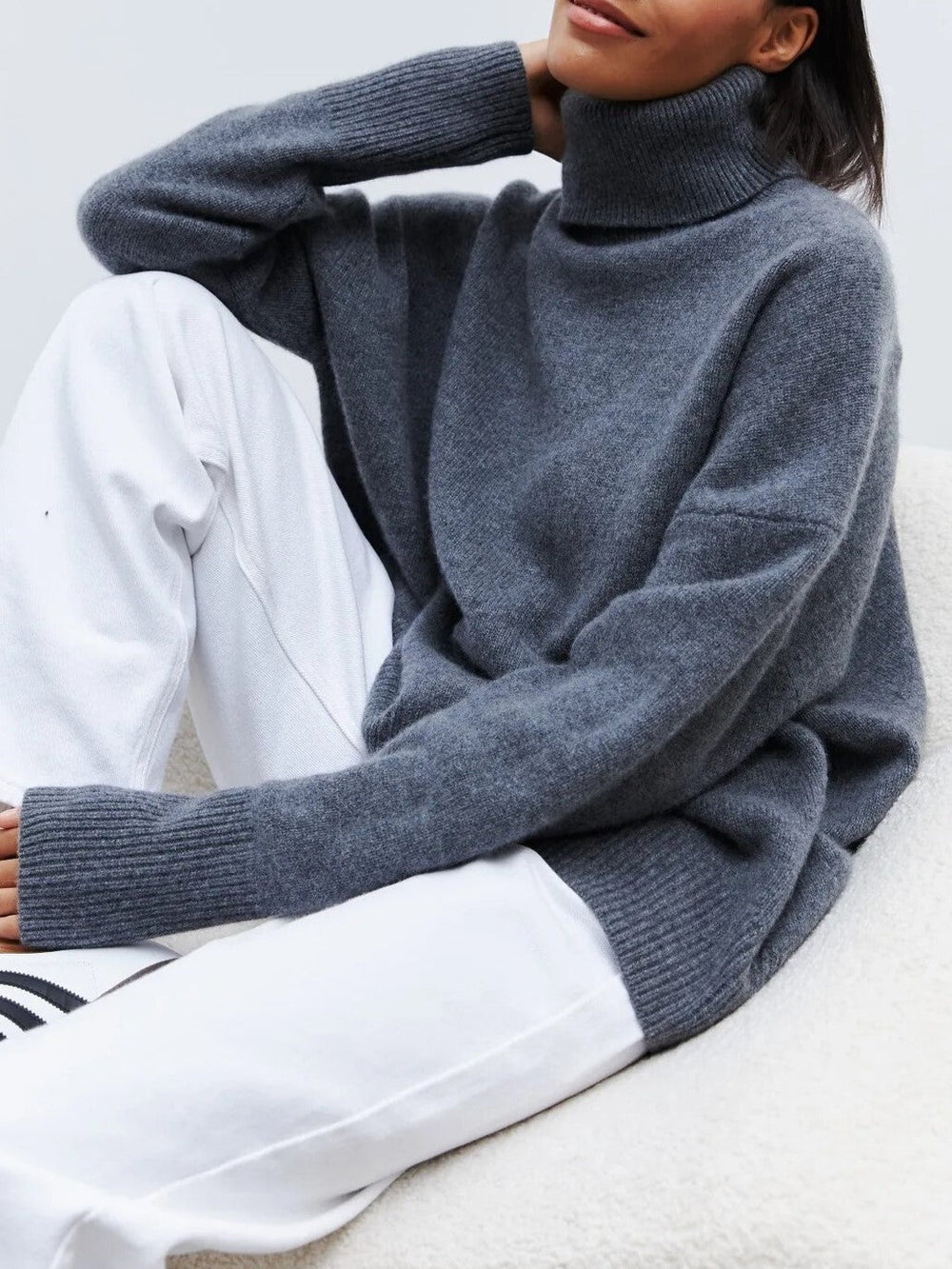 Women's Oversized Turtleneck Sweater, Soft Knit Drop Shoulder Winter Pullover