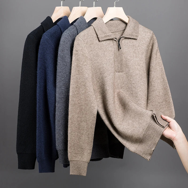 Men's Quarter-Zip Knit Sweater, Ribbed Winter Pullover