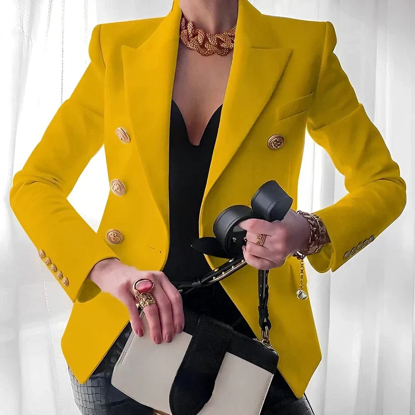 Women's Double-Breasted Blazer, Button-Front Structured Jacket