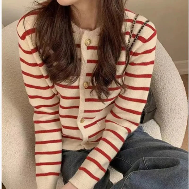 Women's Striped Knit Cardigan, Oversized Winter Cardigan