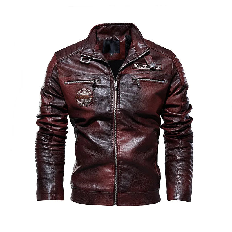 Men's Faux-Leather Racer Jacket, Zip-Up Winter Jacket