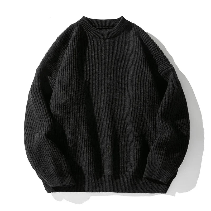 Men's Ribbed Mock-Neck Sweater, Oversized Winter Pullover