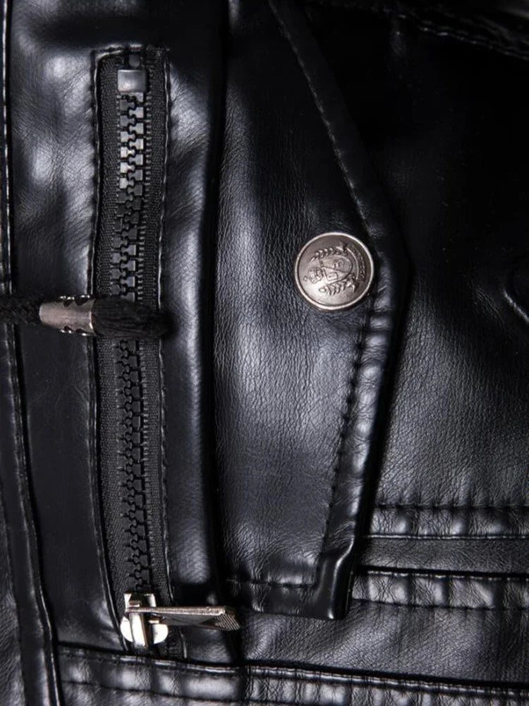 Men's Faux-Leather Moto Jacket, Zip-Up Winter Jacket