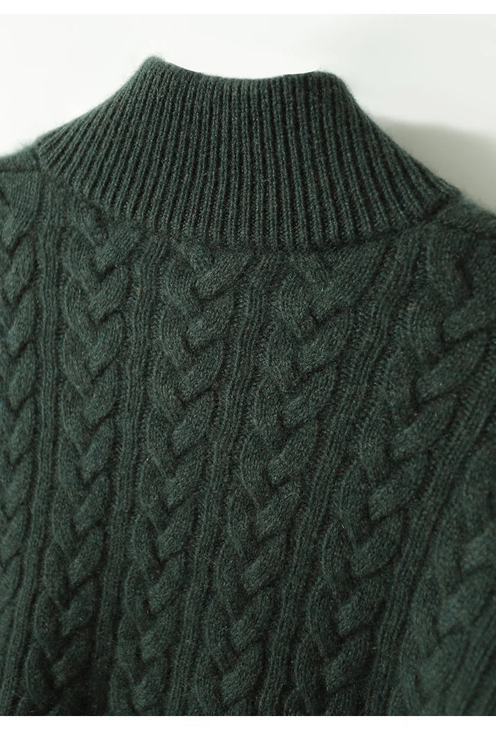 Women's Cable Knit Button Neck Sweater, Stand Collar Henley Pullover