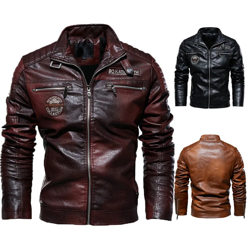 Men's Faux-Leather Racer Jacket, Zip-Up Winter Jacket