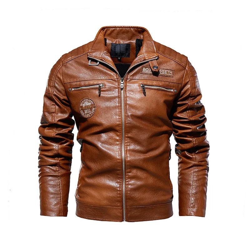 Men's Faux-Leather Racer Jacket, Zip-Up Winter Jacket