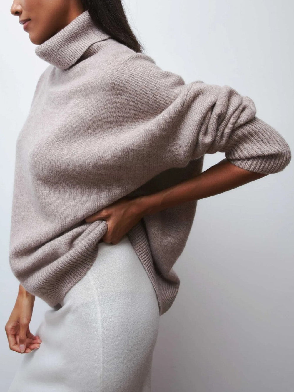 Women's Oversized Turtleneck Sweater, Soft Knit Drop Shoulder Winter Pullover