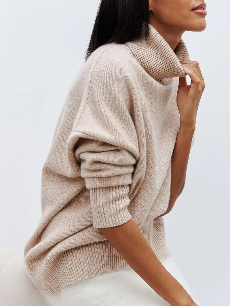 Women's Oversized Turtleneck Sweater, Soft Knit Drop Shoulder Winter Pullover