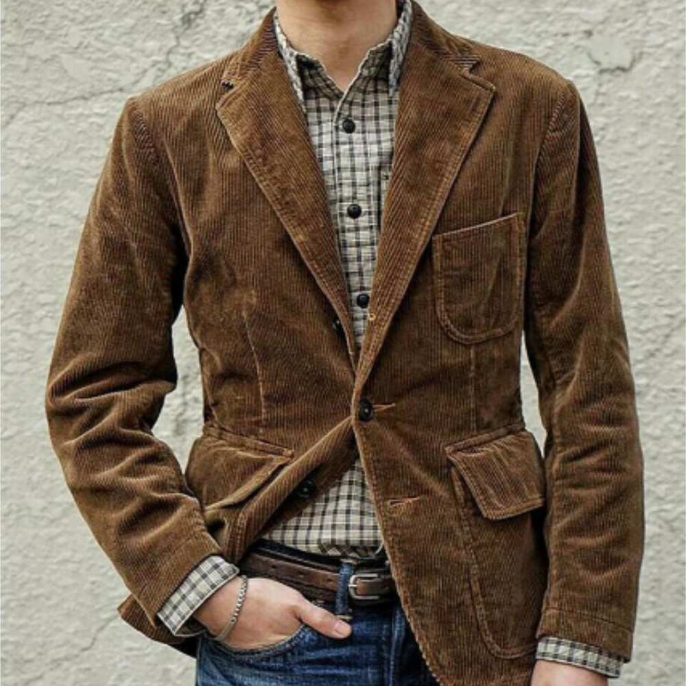 Men's Vintage Tailored Blazer, Button-Front Structured Blazer