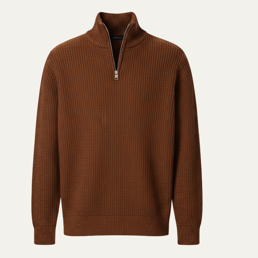 Men's Vertical Ribbed Quarter Zip Sweater, High Stand Collar Winter Pullover