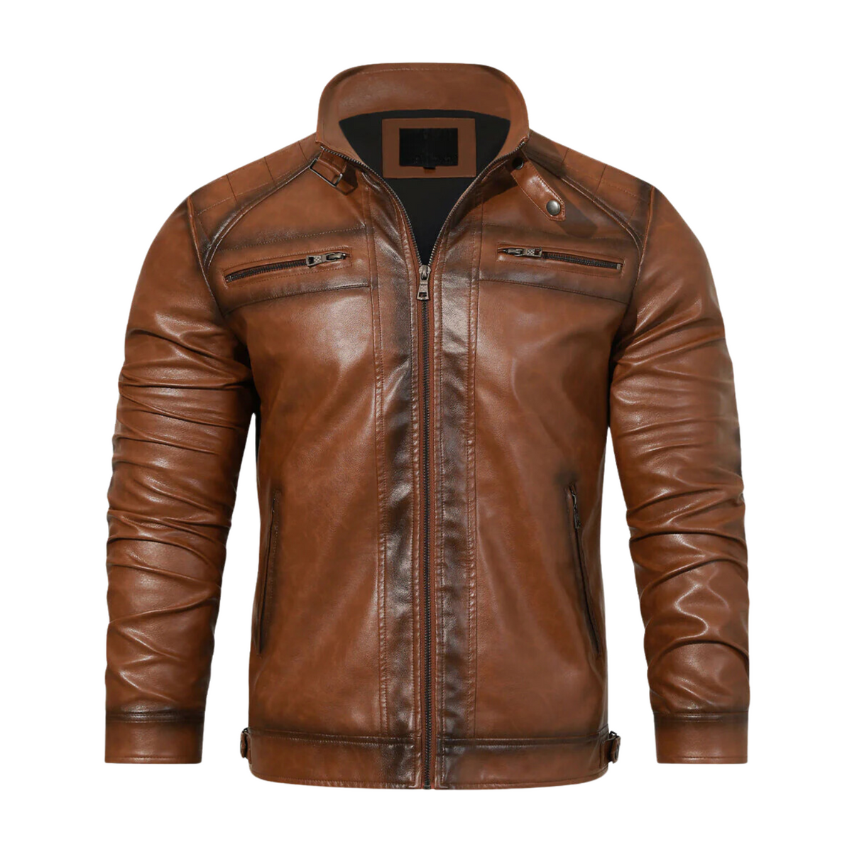 Men's Faux-Leather Rider Jacket, Zip-Up Winter Jacket