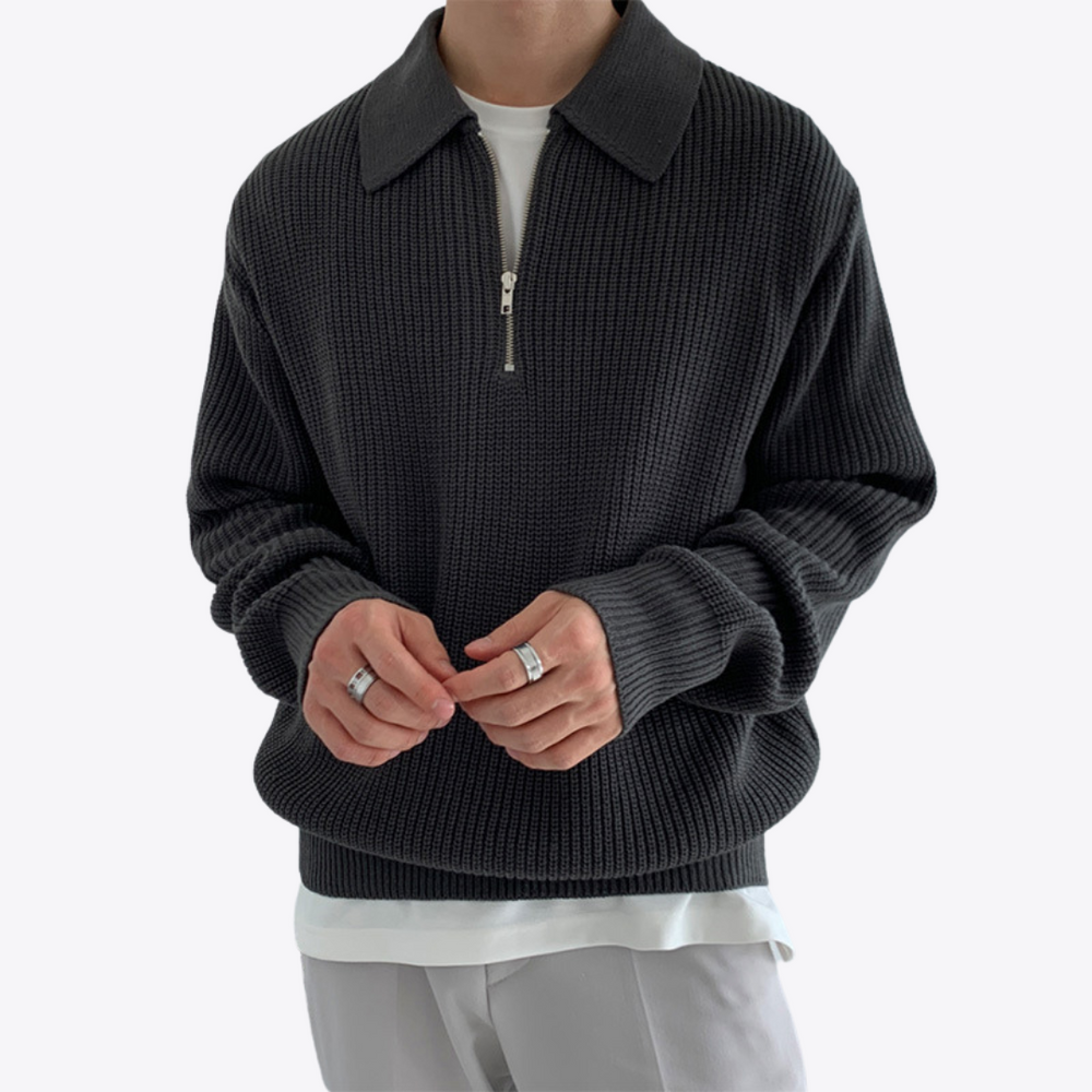 Men's Half-Zip Knit Quarter-Zip Sweater, Winter Ribbed Pullover
