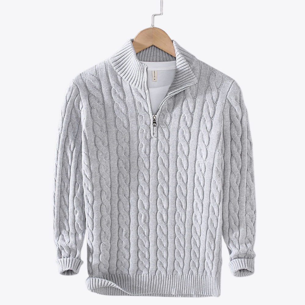 Men's Cotton Quarter-Zip Sweater, Oversized Winter Pullover