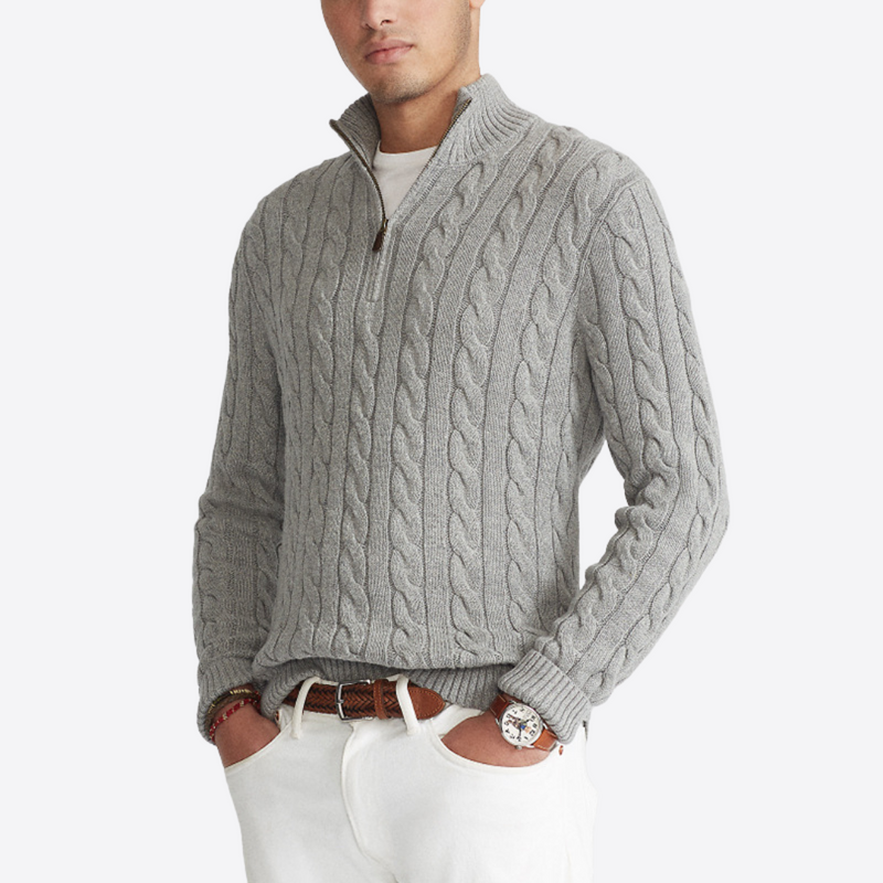 Men's Cotton Quarter-Zip Sweater, Oversized Winter Pullover