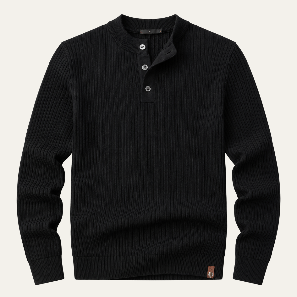Men's Ribbed Knit Henley Sweater, Three Button Long Sleeve Pullover