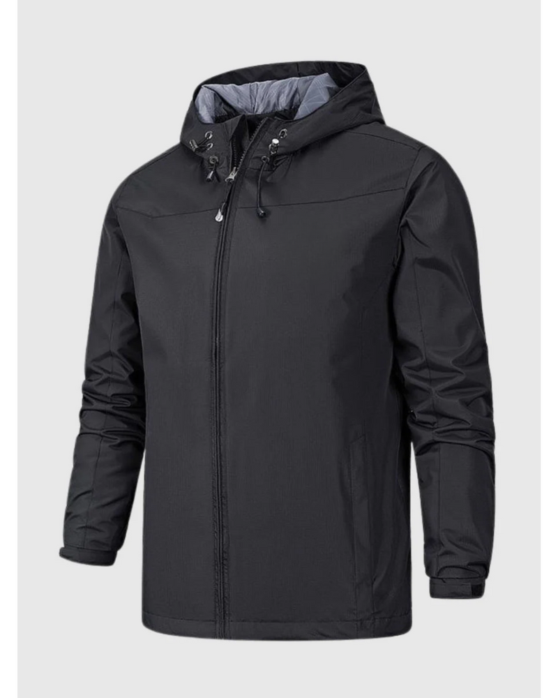 Men's Lightweight Hooded Shell Jacket, Zip Up Drawcord Hood Windbreaker