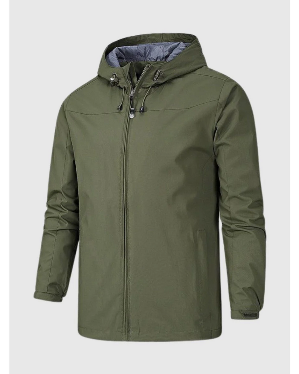 Men's Lightweight Hooded Shell Jacket, Zip Up Drawcord Hood Windbreaker