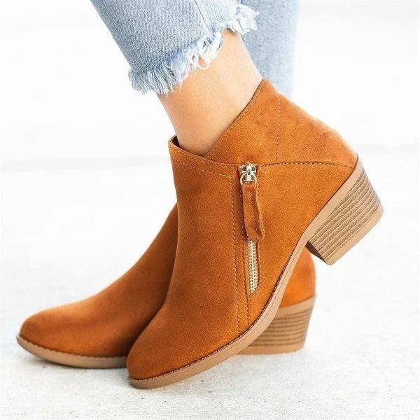 Women's Side-Zip Ankle Boots, Low-Heel Winter Boots