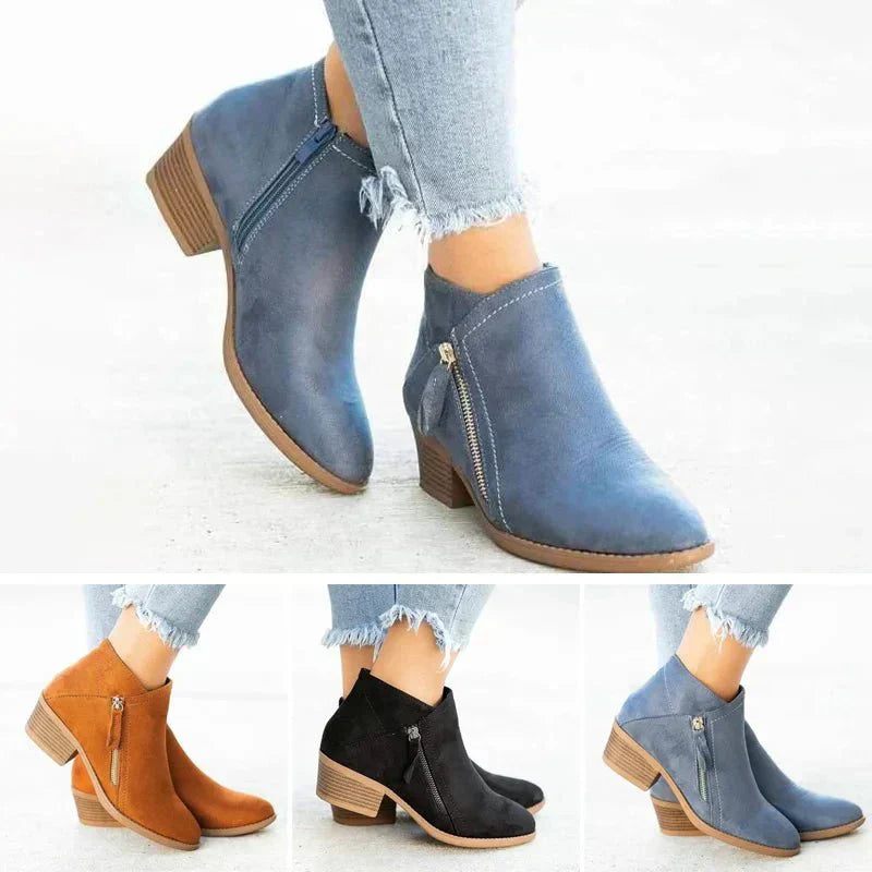 Women's Side-Zip Ankle Boots, Low-Heel Winter Boots