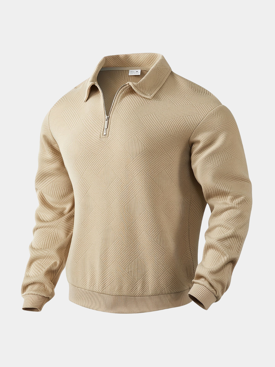 Men's Textured Geometric Quarter Zip Pullover, Polo Collar Sweater