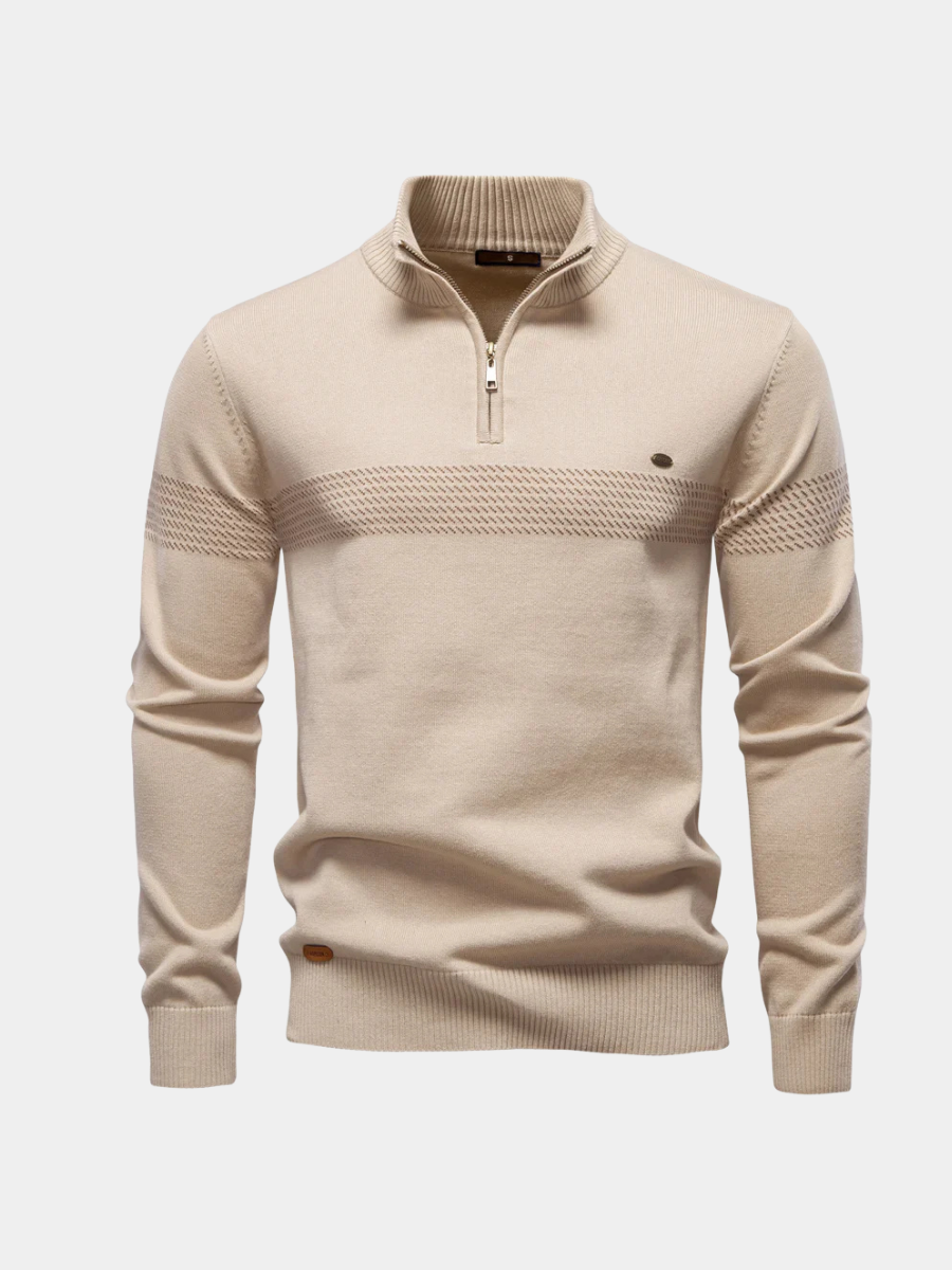 Men's Fine Knit Quarter Zip Sweater, Textured Chest Band Mock Neck Pullover