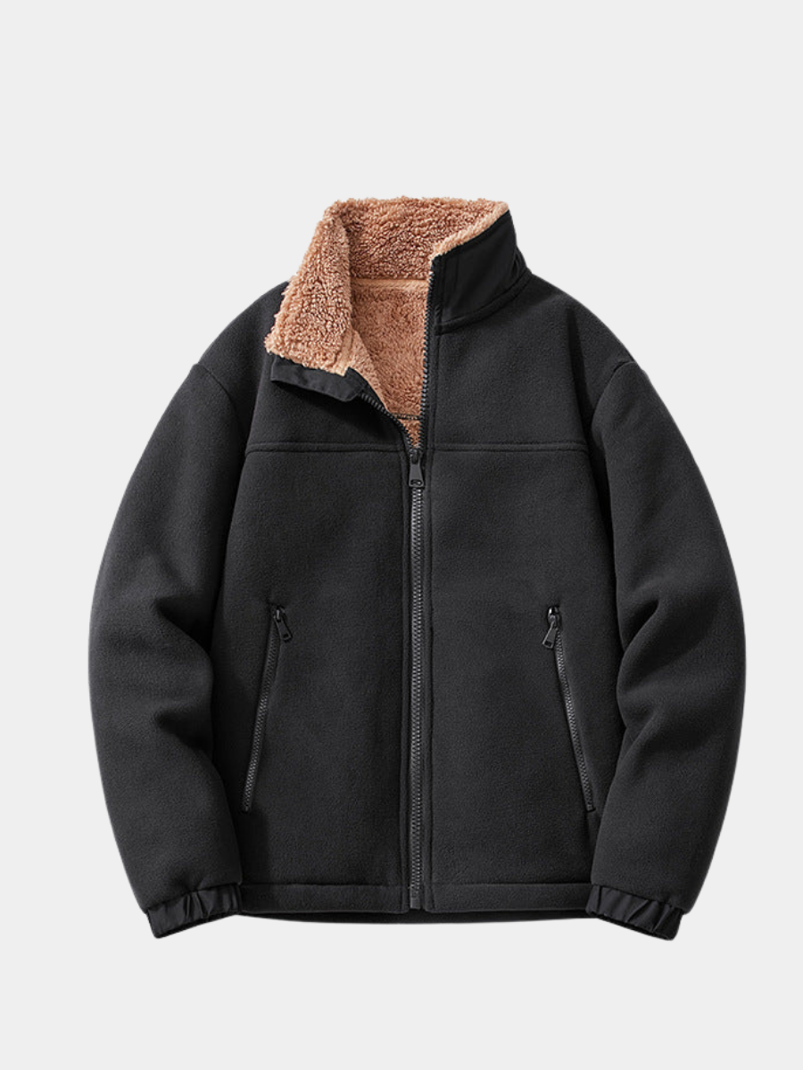 Men's Sherpa Lined Fleece Jacket, Zip Up Stand Collar Winter Jacket