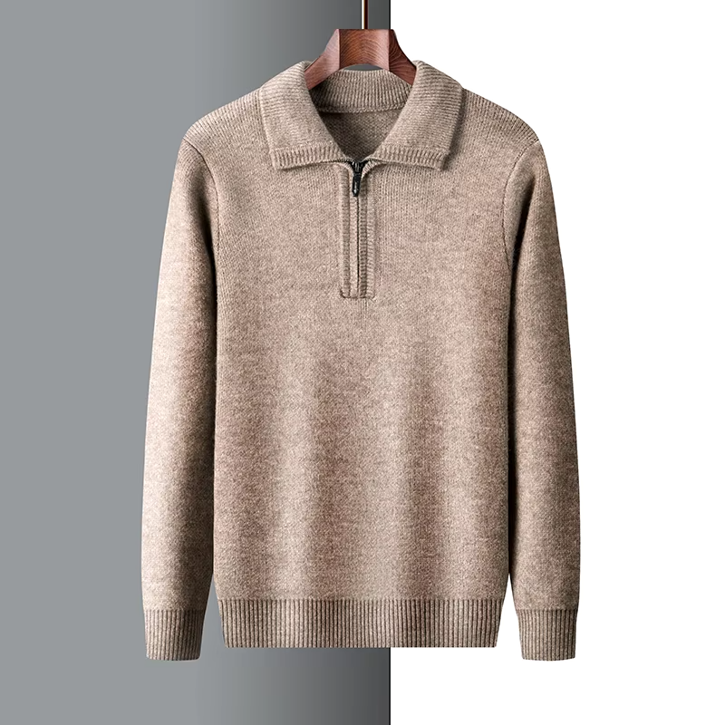 Men's Quarter-Zip Knit Sweater, Ribbed Winter Pullover