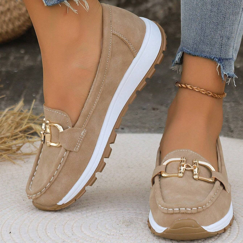 Women's Gold-Buckle Slip-On Loafers, Everyday Winter Loafers