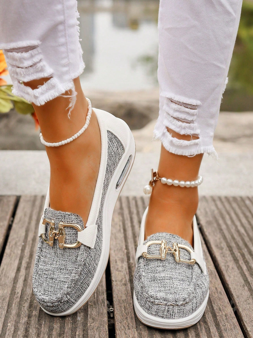 Women's Gold-Buckle Slip-On Loafers, Everyday Winter Loafers