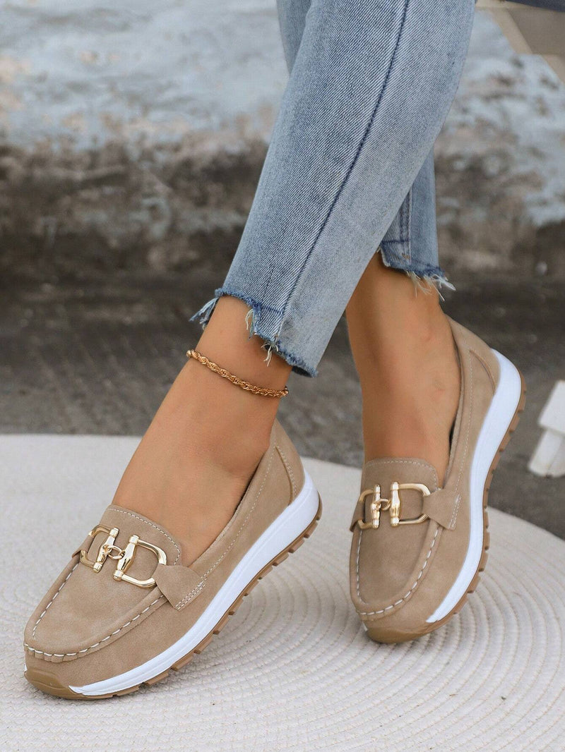 Women's Gold-Buckle Slip-On Loafers, Everyday Winter Loafers