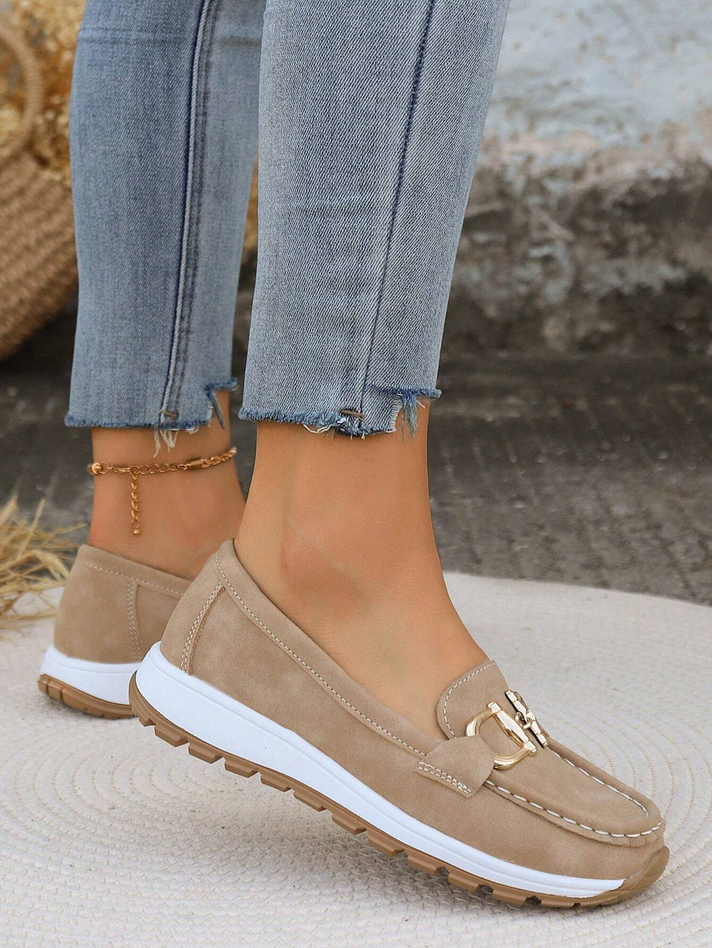 Women's Gold-Buckle Slip-On Loafers, Everyday Winter Loafers